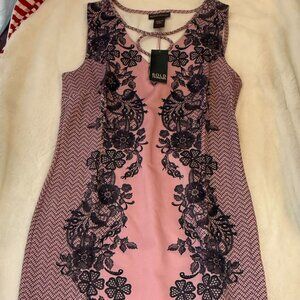Bold Elements Women's Dress Size M Pink/Black Floral Lace Print Sleeveless New